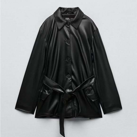 ZARA FAUX LEATHER BELTED OVERSHIRT XS - Picture 6 of 9